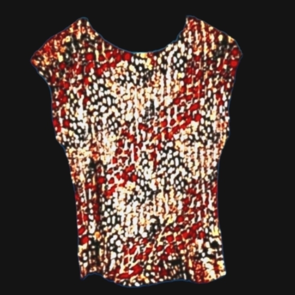 𝅺Accordion Pleated Medium Brown Orange Cream Floral Sleeveless Blouse - Picture 2 of 6